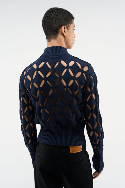 Cambodia Holes Navy Zipper Knit