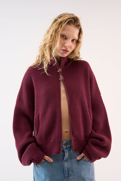 Delore Burgundy Knit Zipper