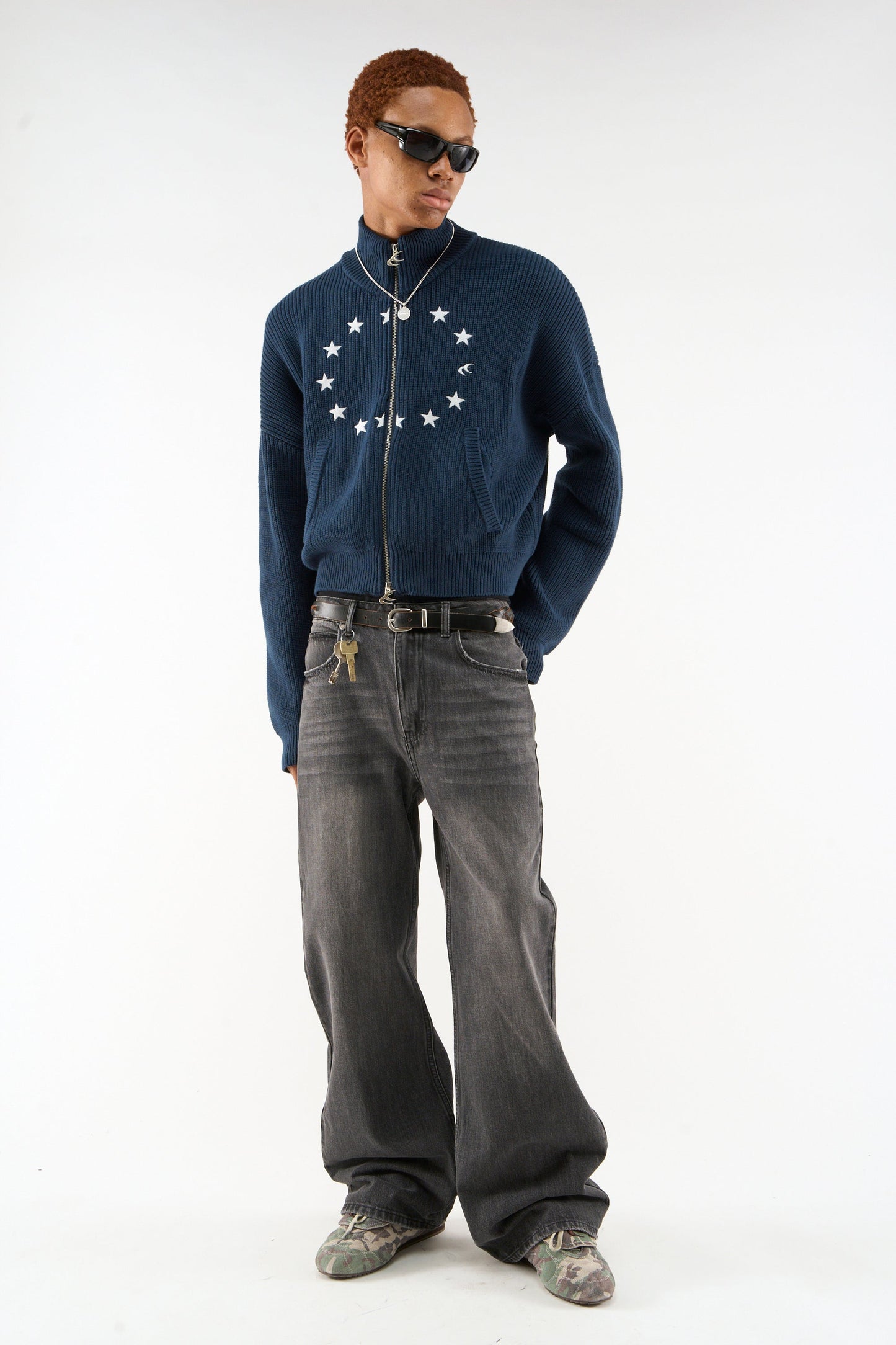 Ea Navy Blue Knit Zipper