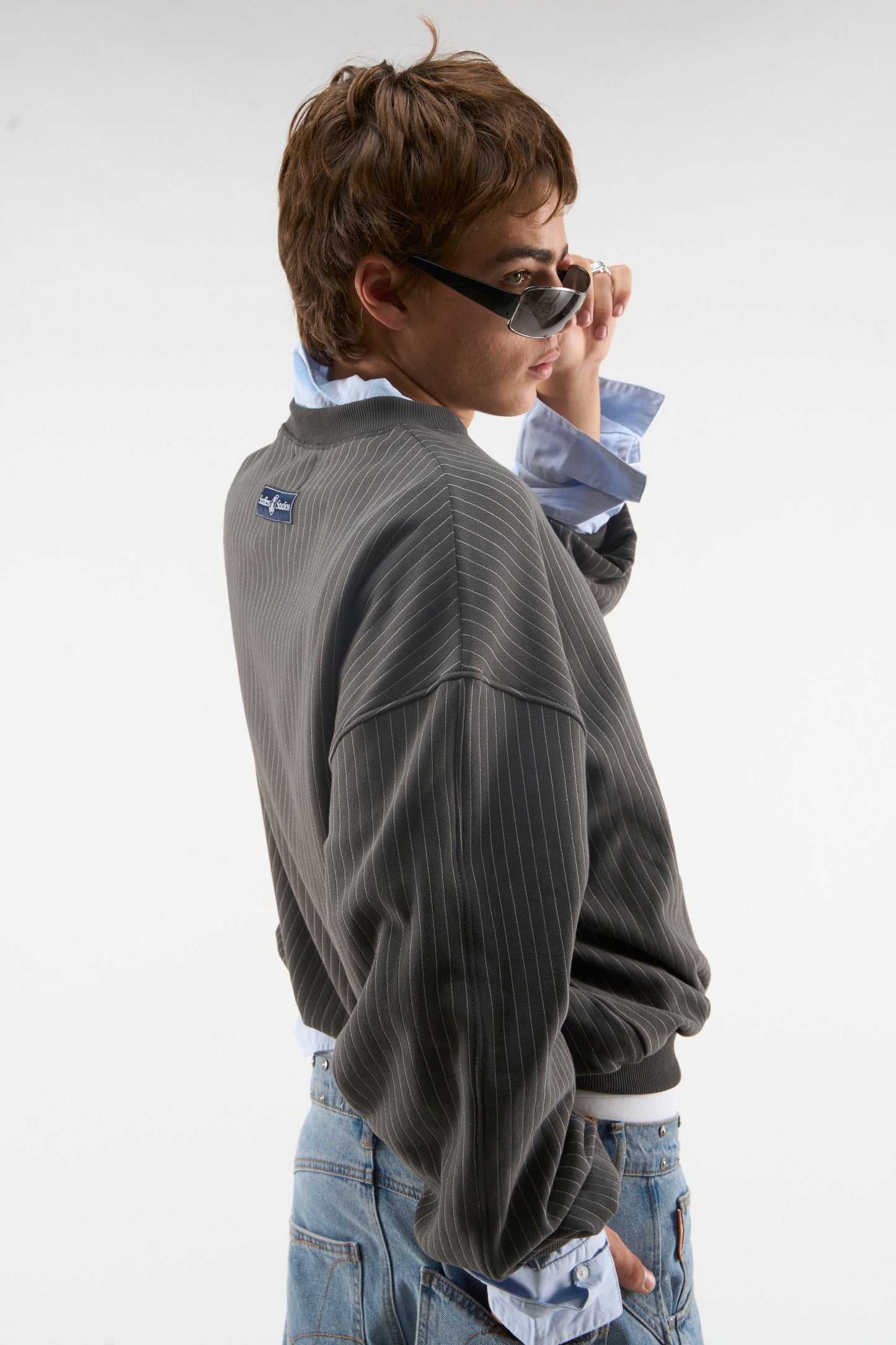 Pinstripe Dark Grey Crewneck