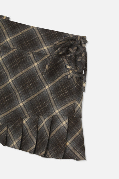 Pleat Blue Checkered Skirt
