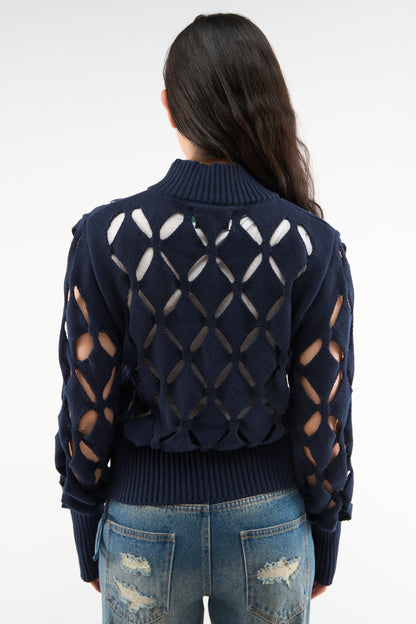 Cambodia Holes Navy Zipper Knit